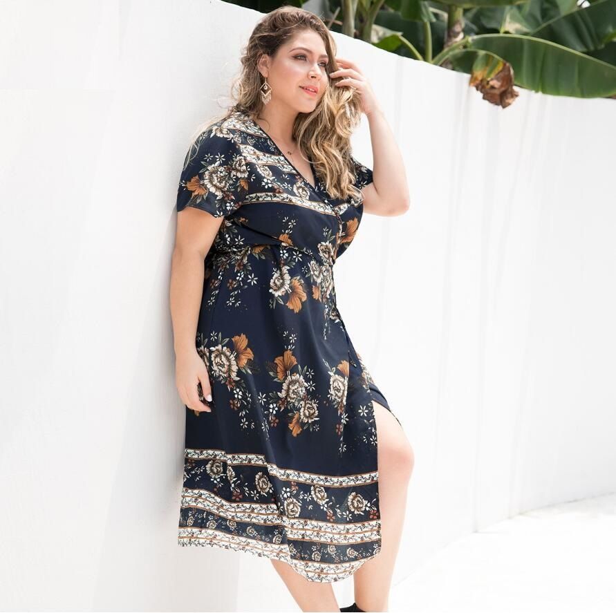 Compra Europa Caliente De La Venta De Gran Tamaño Para Los Vestidos De La  Señora Embarazada Patrón De Flor Fina Y Elegante Azul De Manga Corta Suave  Moda Para El Verano Señora