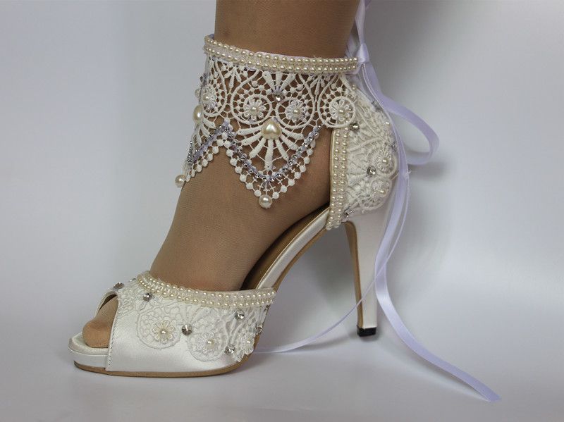 Lace Flower Anklets Heels 10cm Size 