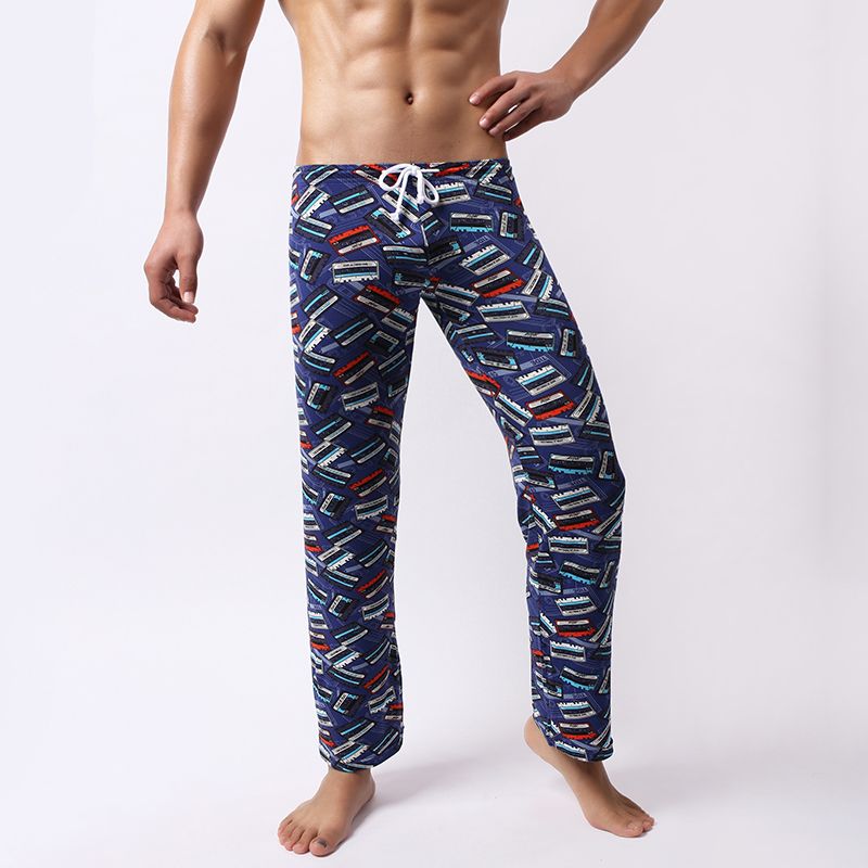 2021 Fashion Men Thermal Underwear Mens Blue Printed Loose Trousers ...