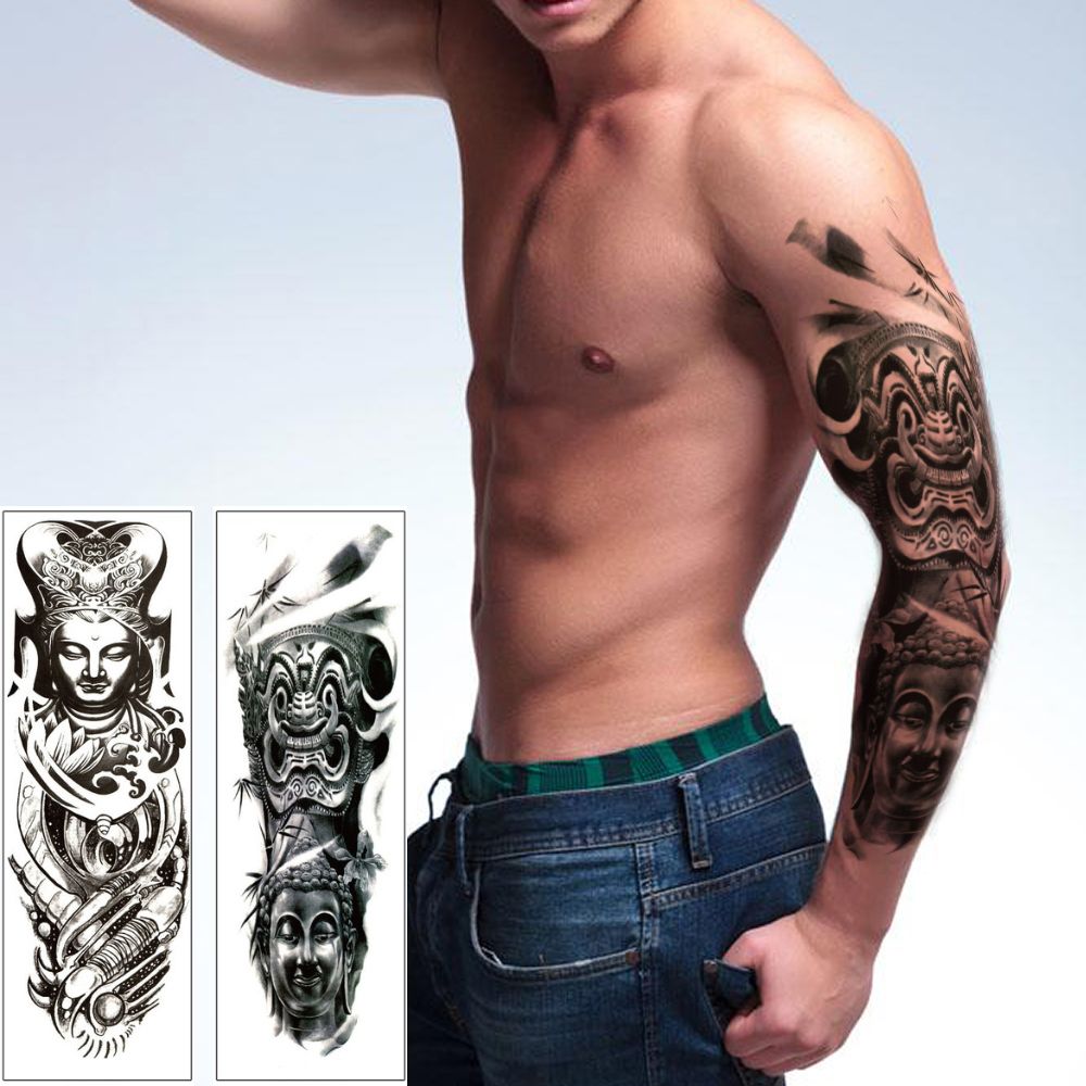 Big Large Buddha Tattoo Design Sticker Full Arm Sleeve Body Art Women Men Waterproof Temporary Fake Black Tatoo Zen Meditation Decal 3D Big Large Buddha Tattoo Design Sticker Full Arm Sleeve Body Art Women Men Waterproof Temporary Fake Black Tatoo Zen Meditation Decal 3D
