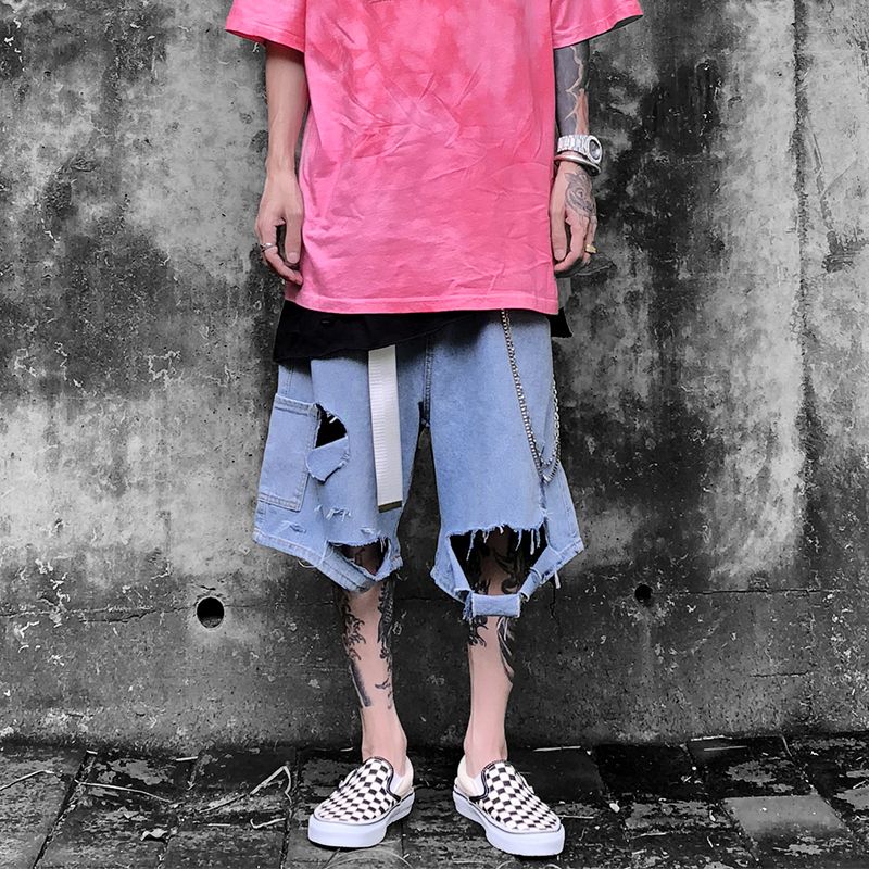 mens pink jean shorts