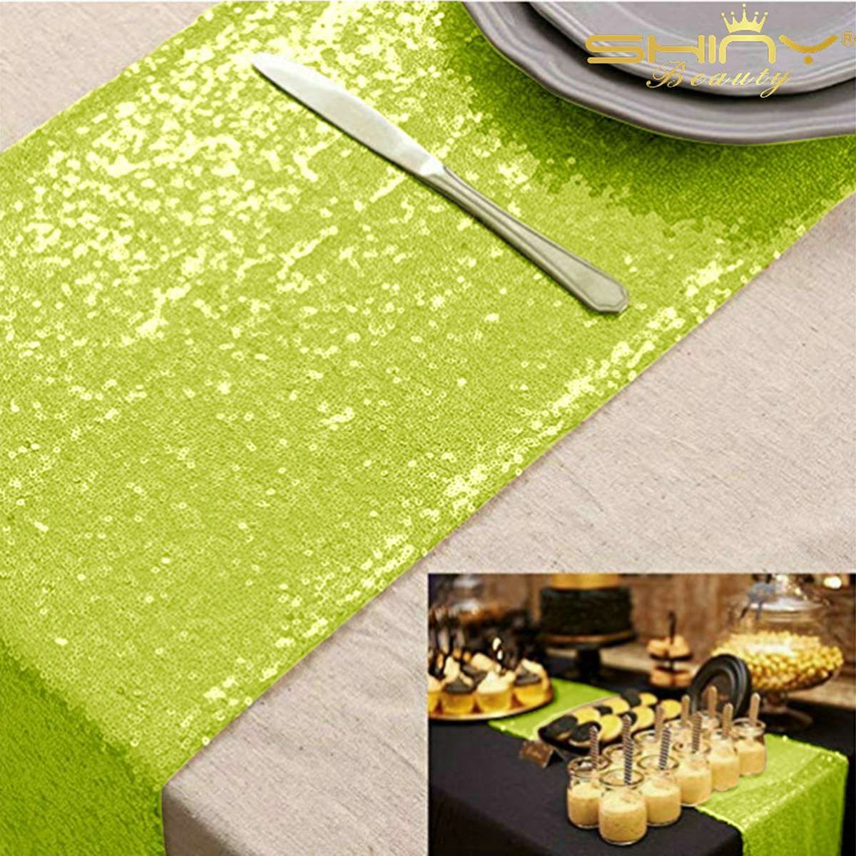 Shiny Beauty 30 180cm Lime Green Sequin Table Runners Of Party