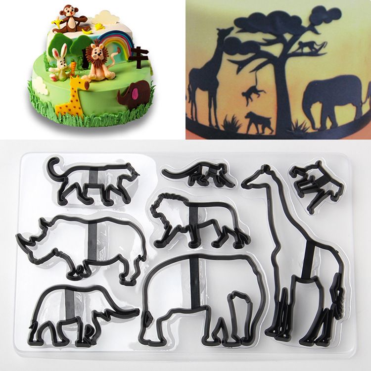 8Pcs Animal Cookie Cutter Plastic Elephant Lion Giraffe Leopard Fondant  Cutter Safari Silhouette Cake Mold Cake Decorating Tools