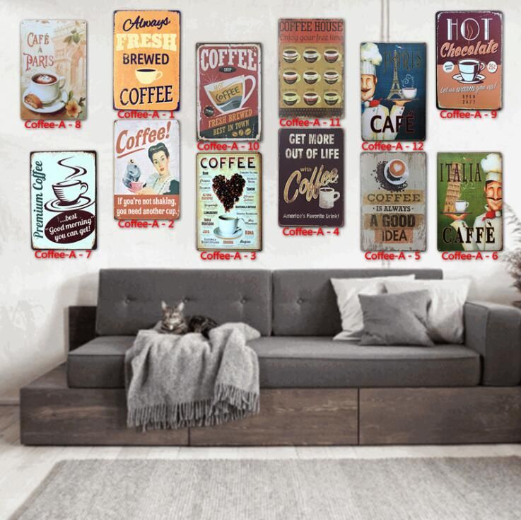2020 30x20cm Vintage Coffee Metal Tin Signs Wall Art Plate Drink