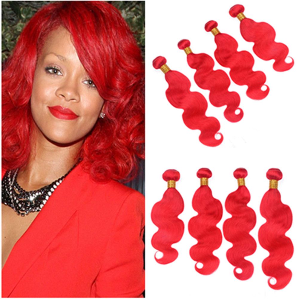 Red Colored Malaysian Virgin Hair Bundles Deals 400gram Body Wave