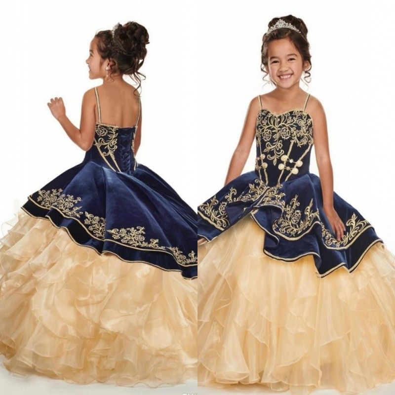 champagne and navy flower girl dresses