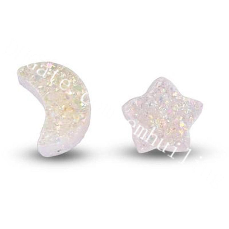 5Pcs Crescent Moon Titanium AB Natural Agate Druzy Pendant Silver Plated BS0388 5Pcs Crescent Moon Titanium AB Natural Agate Druzy Pendant Silver Plated BS0388