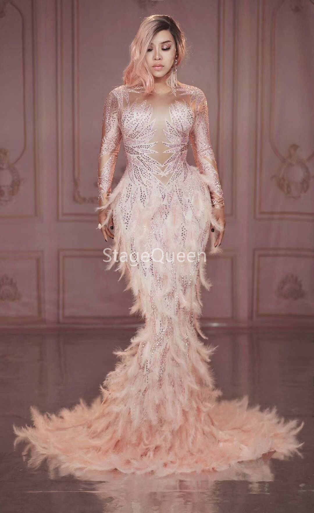 feather rhinestone dress