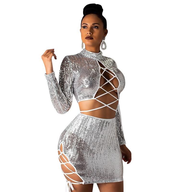 silver sequin two piece