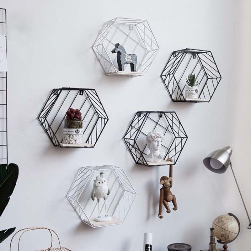 XINTECH Ins européenne Suspendu Grille hexagonale en Fer forgé étagère Murale Salon Chambre Mur Support décoratif