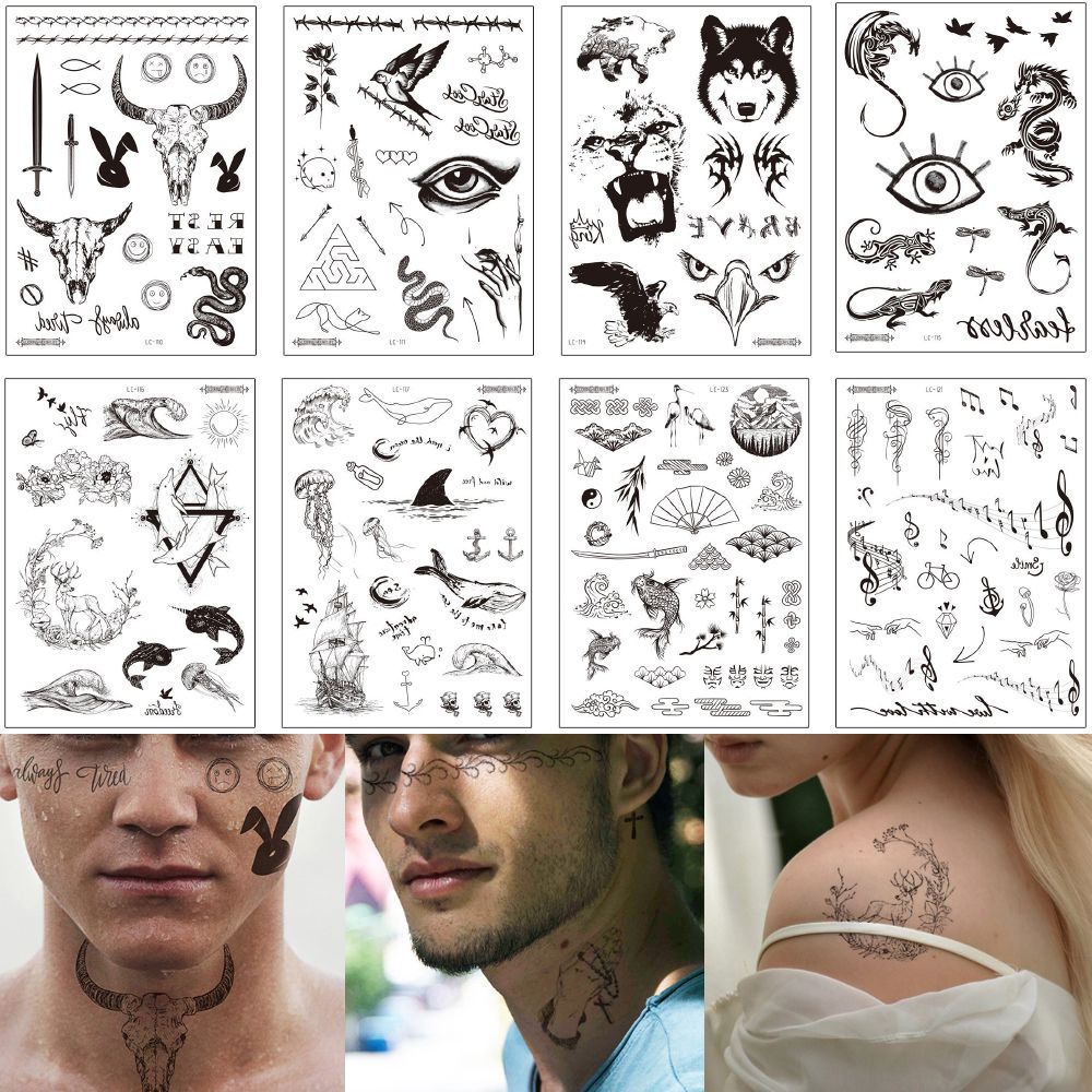Malone Tattoo Small Sticker Wolf Cow Arrow Traditional Indian Flower Universe Decal Fake Black Temporary Tattoo for Woman Man Face Neck Body Malone Tattoo Small Sticker Wolf Cow Arrow Traditional Indian Flower Universe Decal Fake Black Temporary Tattoo for Woman Man Face Neck Body