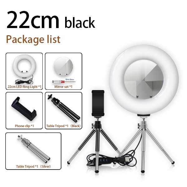Ring light 9inch//22cm LED with Makeup Mirror 3 Mode Light Bright Adjustment for Video Shooting YouTube Makeup Live