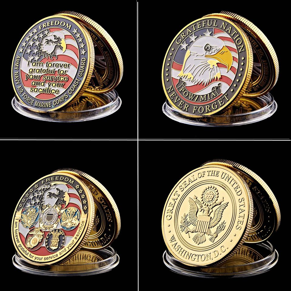USA Challenge Navy USAF USMC Army Coast Guard Freedom Eagle Gold Plate Rare Coin
