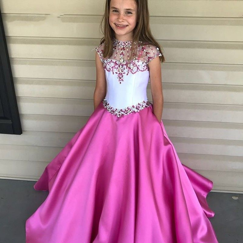 Gracias Relativamente Para aumentar Bling vestidos formales fucsia blanco Crystal rebordear cuello alto vestidos de niña del banquete de boda Gracias Relativamente Para aumentar Bling vestidos formales fucsia blanco Crystal rebordear cuello alto vestidos de niña del banquete de boda