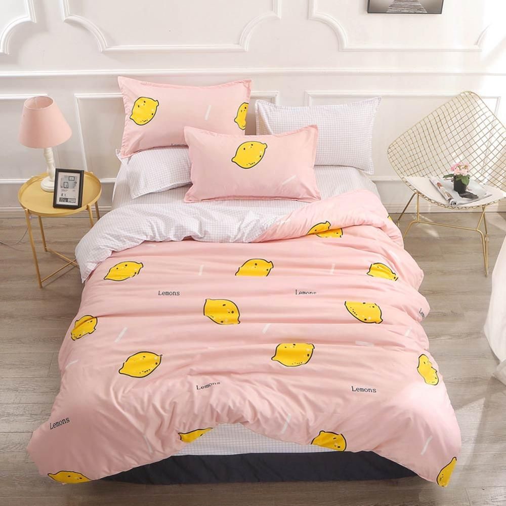 2019 Yellow Lemons Pink Bedding Sets Microfiber Brush Polyester