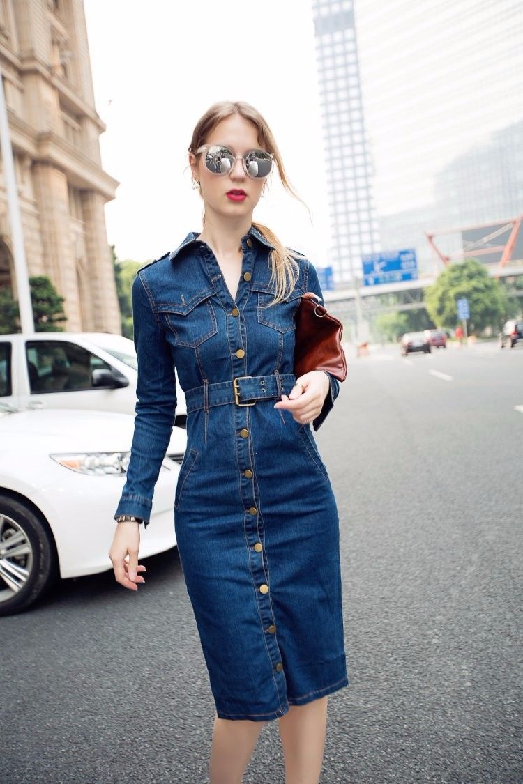 Compra Otoño Invierno Mujer Vestido De Mezclilla Vestidos Para Mujer Vestido  De Mezclilla Delgado Ocasional Con Cinturón Sexy Bodycon Vestido De Gran  Tamaño De Las Mujeres Jeans Vestidos Barato | Entrega Rápida