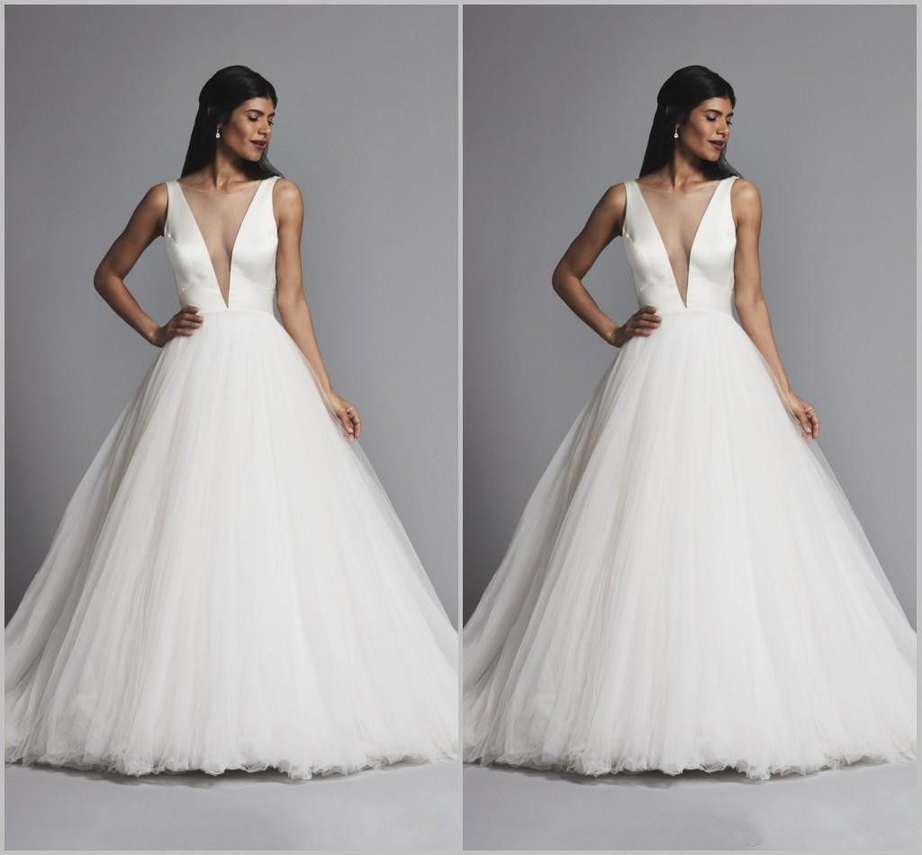 Discount 2019 Soft Tulle A Line Wedding Dresses V Neck Bohemian Bridal Gowns Boho Long Wedding Dress Robe De Mariée A Line Wedding Dresses Pinterest