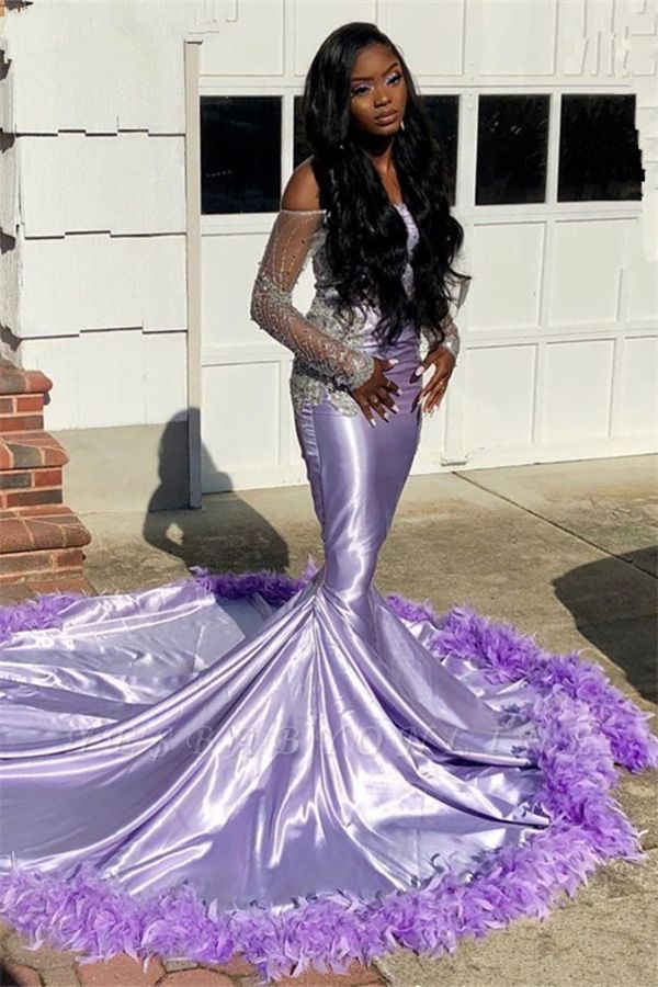 Lilac Satin Mermaid Prom Dresses Sexy 