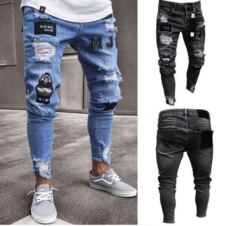 ripped tapered jeans