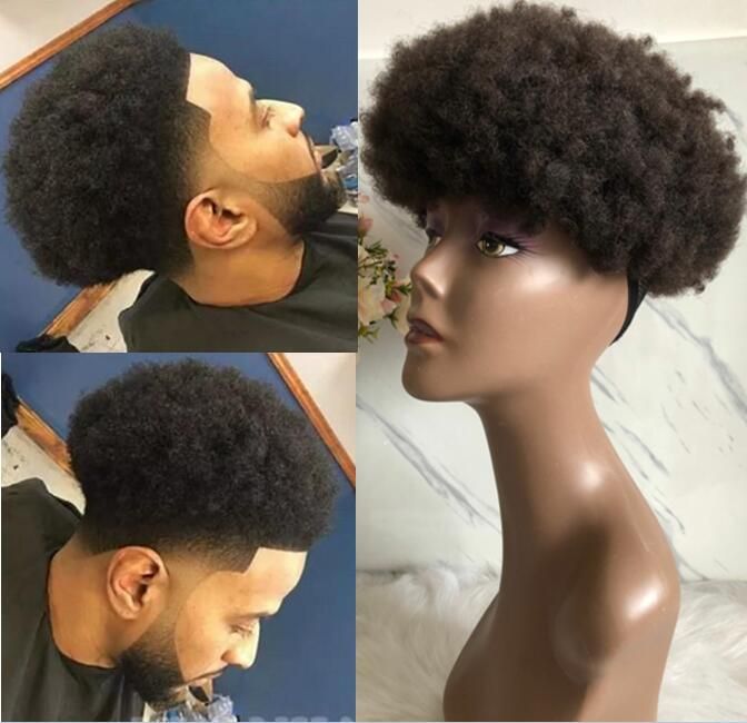2019 Mens Hairpieces Afro Curl Full Lace Toupee Brown Black Color