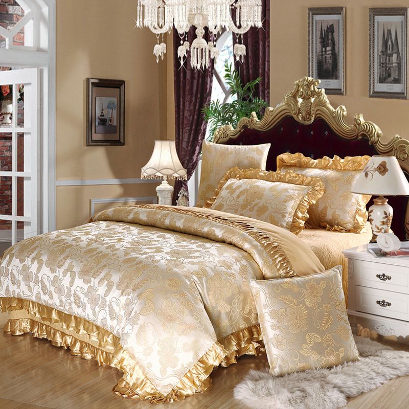 Luxury Jacquard Cotton Gold Duvet Cover Set For King Queen Size