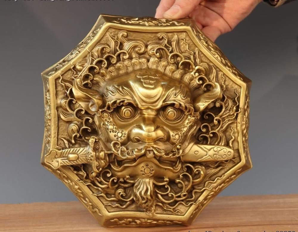 Chinese Brass Copper Dragon Foo Fu Dog Lion Leo Beast Door