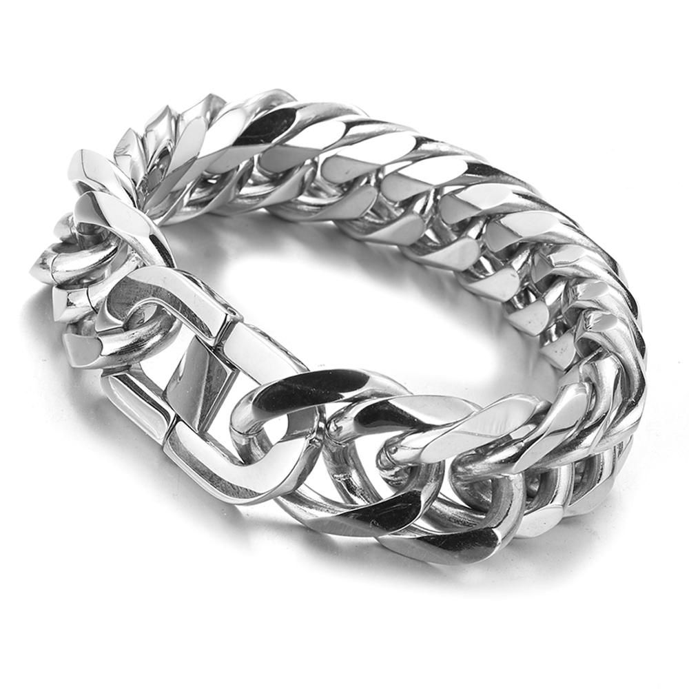 Wholesale Miami Cuban Link Mens Bracelet In Silver Tone Stainless Steel ...