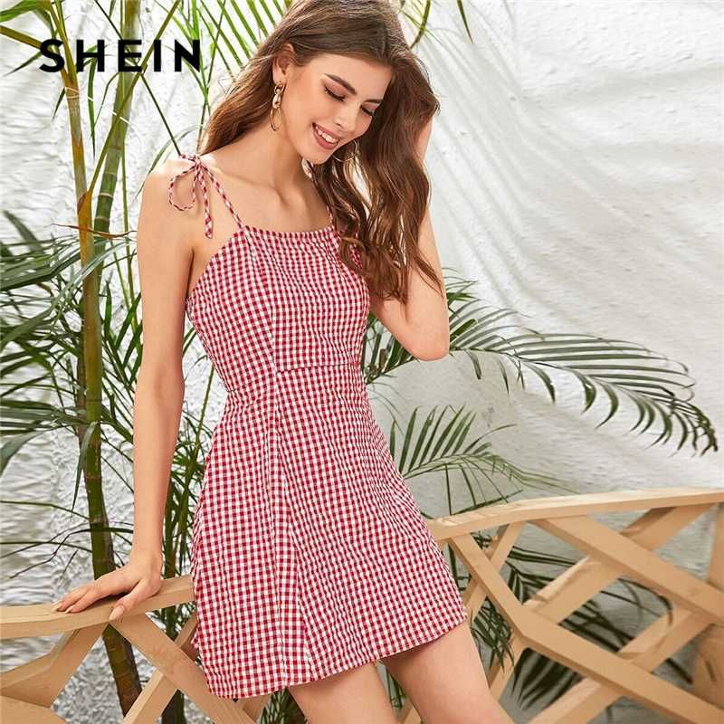 red tie shoulder dress