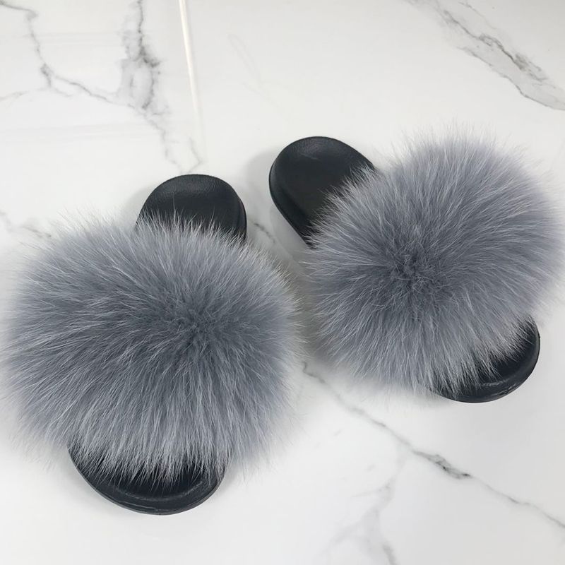 2020 New Summer Fashion Women Slippers Fur Slides Real Fur Slippers Indoor Essential Flip Flops ...