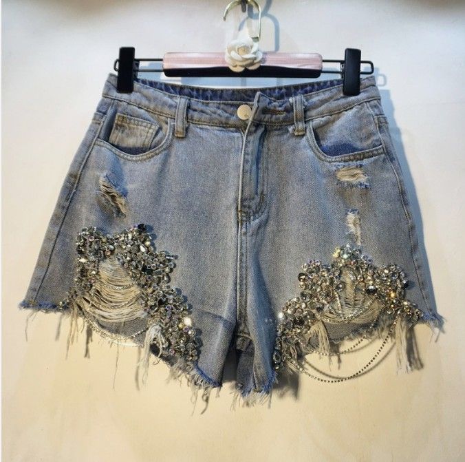 denim shorts with chains