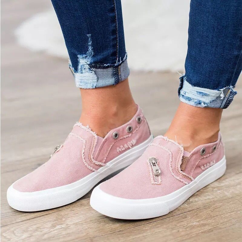 2020 Zipper Canvas Shoes Hot Sale Womens Loafers Flat Jeans Casual Womens Slip On Shoes Stylish ...