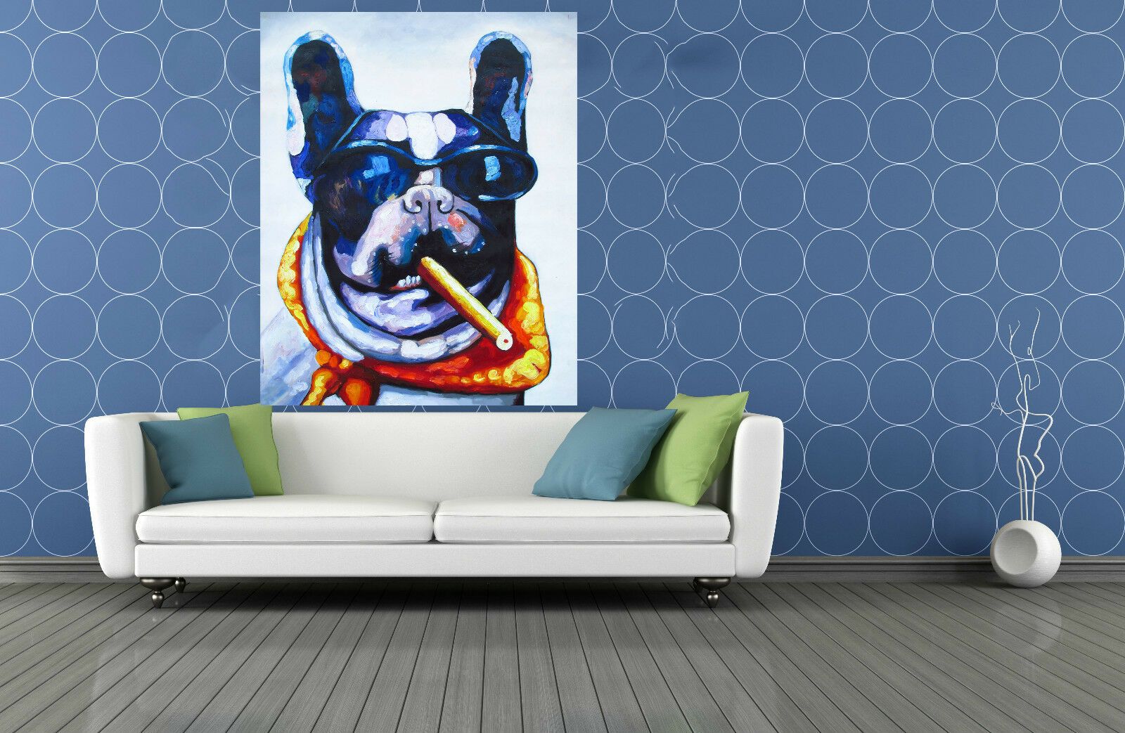 CANVAS DOG CIGAR sun glasses ART PRINT PAINTING BIG MAFIA  80cm 32" 