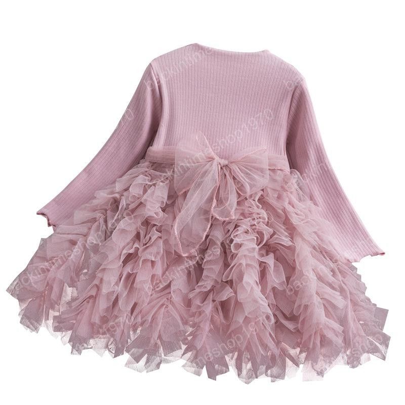 Toddler Baby Kids Girls Knit Bow Tulle Princess Tutu Ball Gown Splice Party Dress Clothes