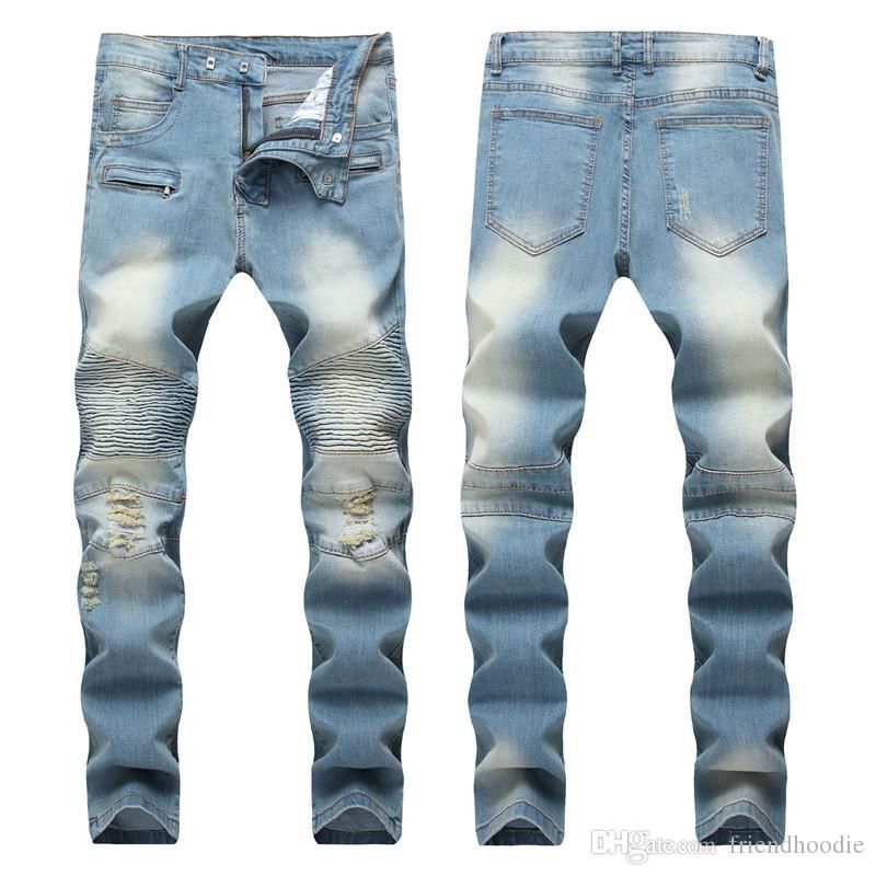 Compra Doblar El Diseñador Azul Claro Recto Pantalones Para Hombre Moderno  Larga Delgada Distrressed Jeans Moda Hombre Ropa Barato | Entrega Rápida Y  Calidad | Es.Dhgate