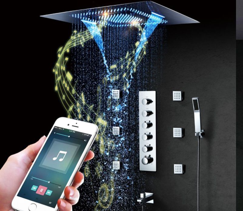 Complete Music Shower Set 6 Functions Luxurious Bath System Large Waterfall Rain Misty Concealed