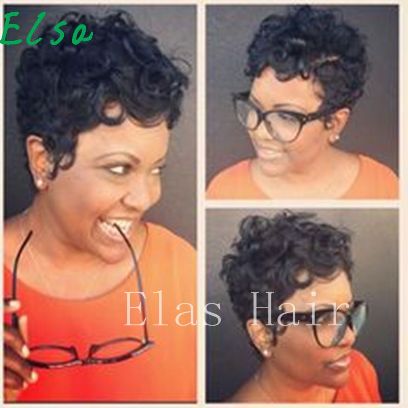 100 Human Hair Short Curly Wigs For Black Women Pixie Wig Big