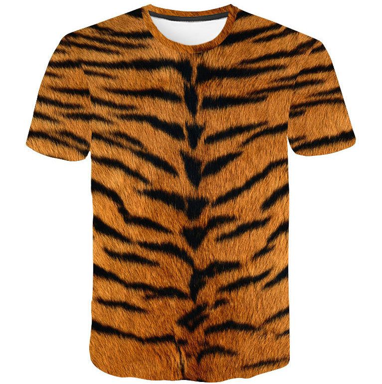 Fur T Shirt Tiger Skin Design Short Sleeve Tops Animal Pattern Tee