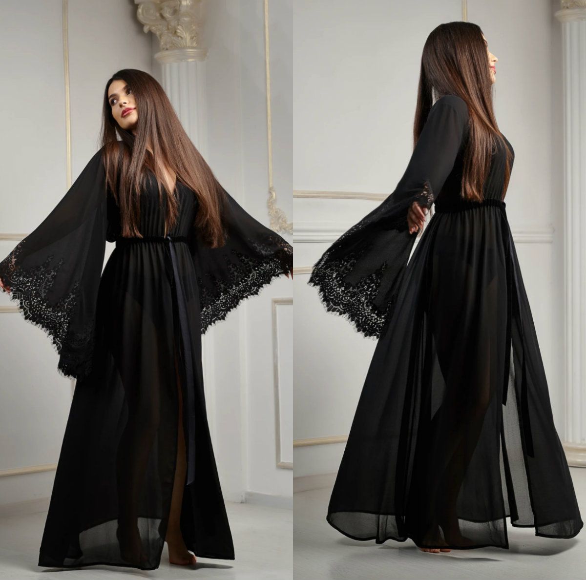black chiffon dressing gown