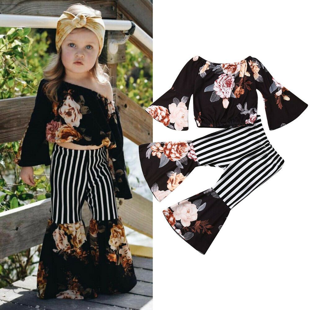 Summer Toddler Kids Baby Girls Outfits Flower T-shirt Tops Shorts 2Pcs Clothes
