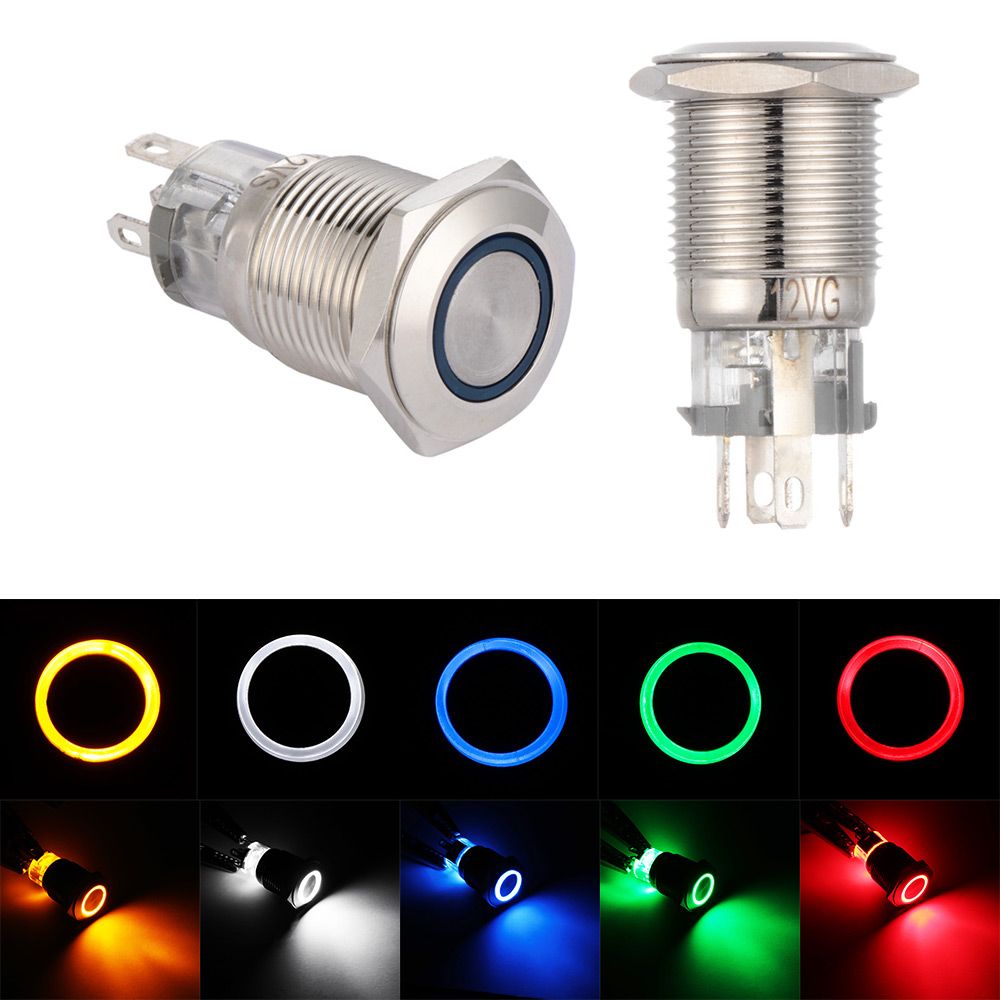 4 Piece 12V Black Metal Latching Push On Switch Red Blue White Green Led 16mm