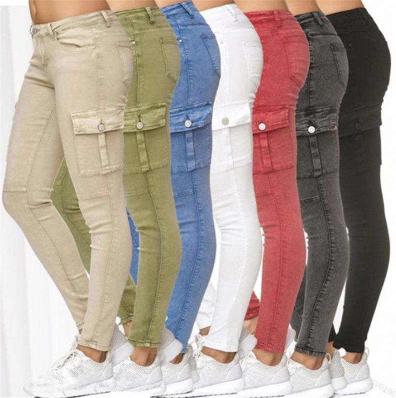 Compra Mediados De Cintura Capris Señoras Lápiz Pantalones Moda Mujer  Pantalones Con Bolsillos Skinny Color Sólido Diseñador Womens Jeans Barato  | Entrega Rápida Y Calidad | Es.Dhgate