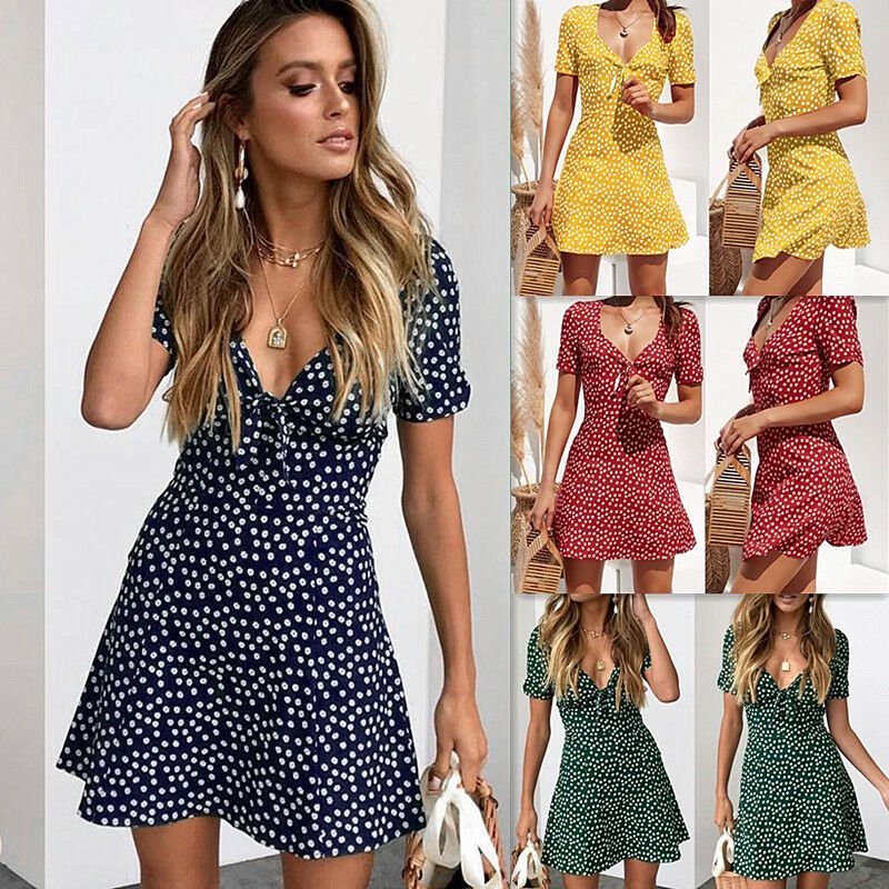 Short Sleeve Floral Boho Dress Party 