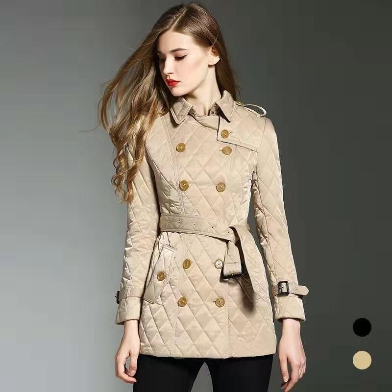 Women Winter Thick Coat Luxury Designer Solid Cotton Padded Trench Coat ...