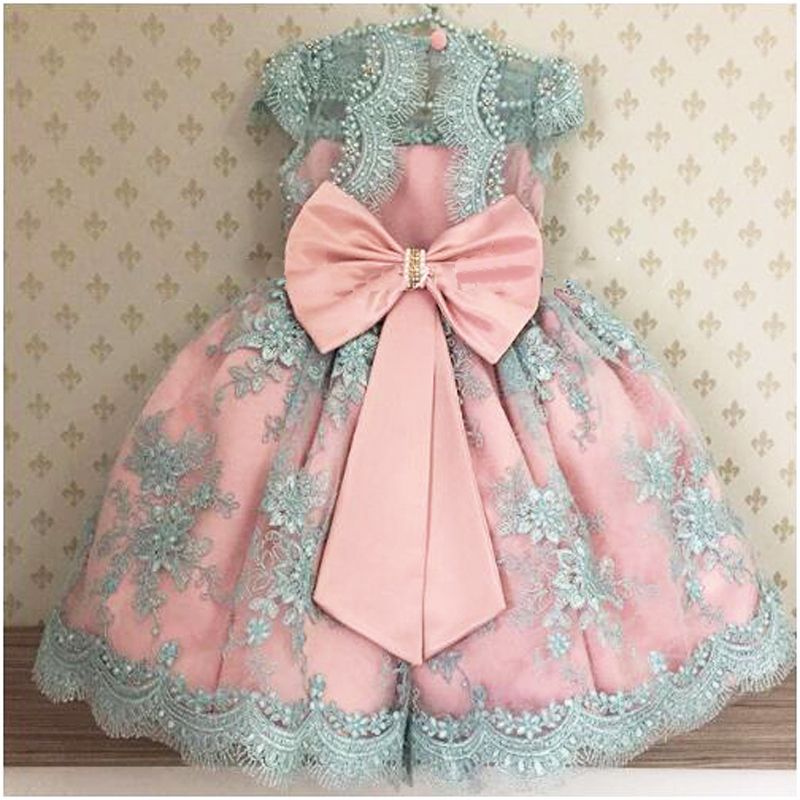 pink and blue flower girl dresses