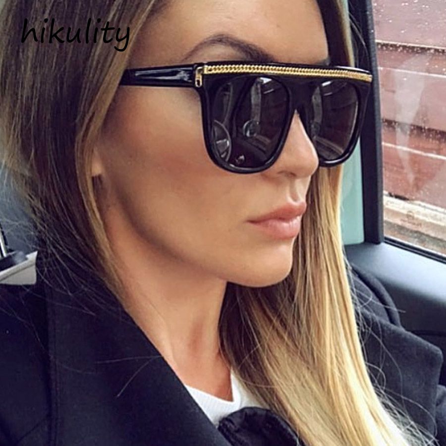 Unique Zipper Designer Flat Top Sunglasses Women 2018 Luxury