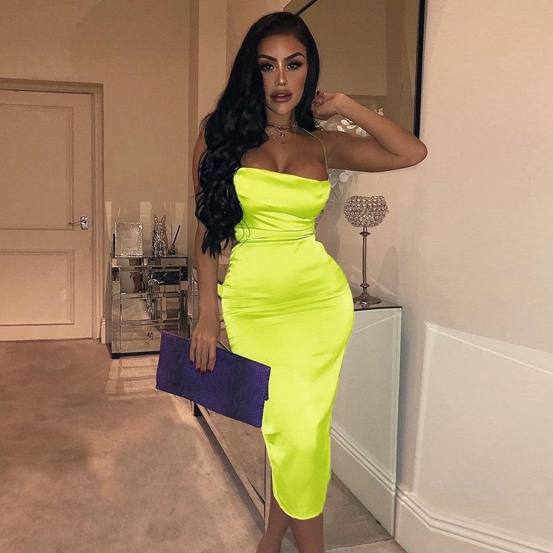 neon silk dress