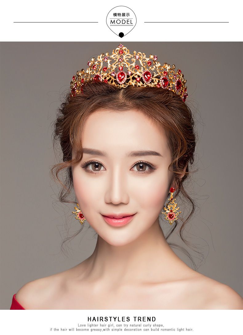 Icazzo Bridal Headdress Japanese And Korean Style Wedding Gold Red