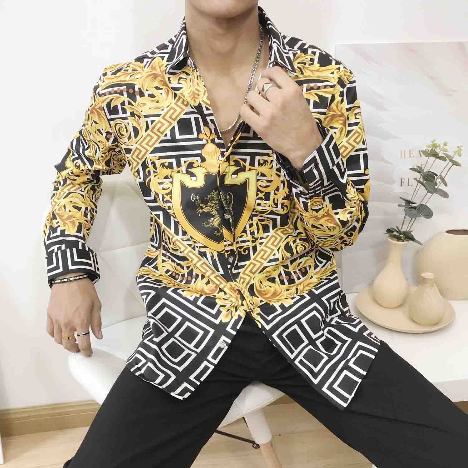 camisa estampado cadenas hombre