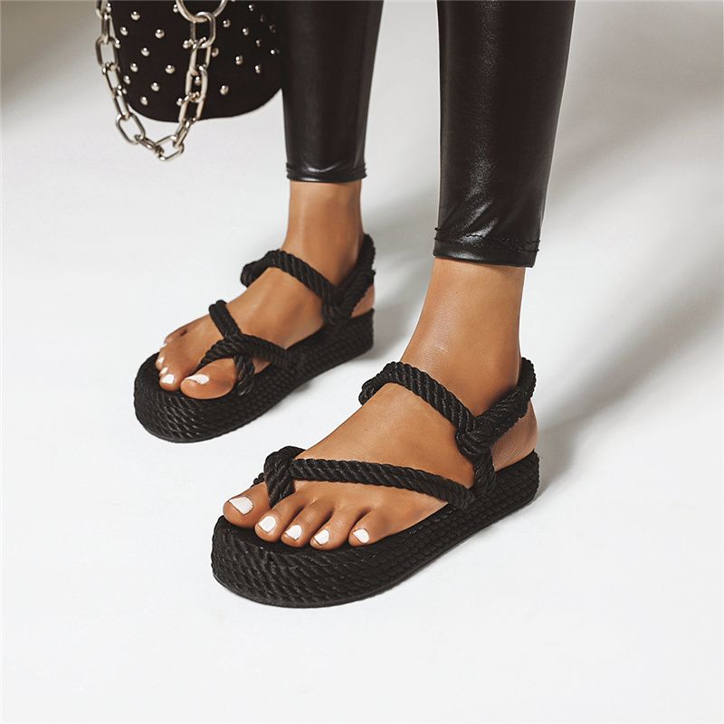 black flat platform sandals