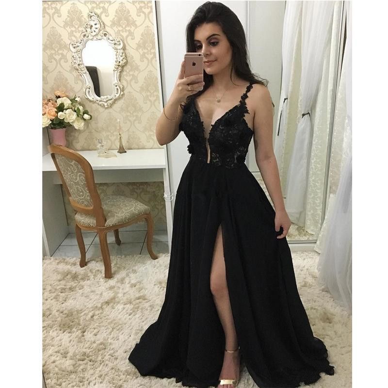 Vestito nero con spacco laterale Clearance